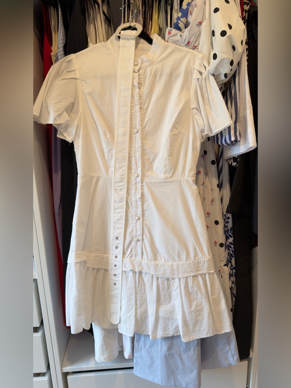 White Ruffled Button-Front Dress